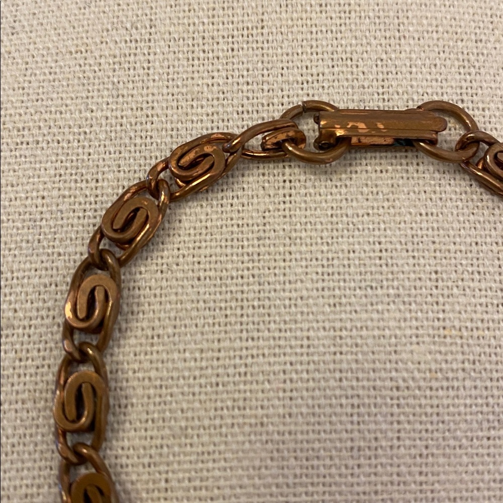 Vintage Solid Copper Scroll Link Bracelet With Fo… - image 3